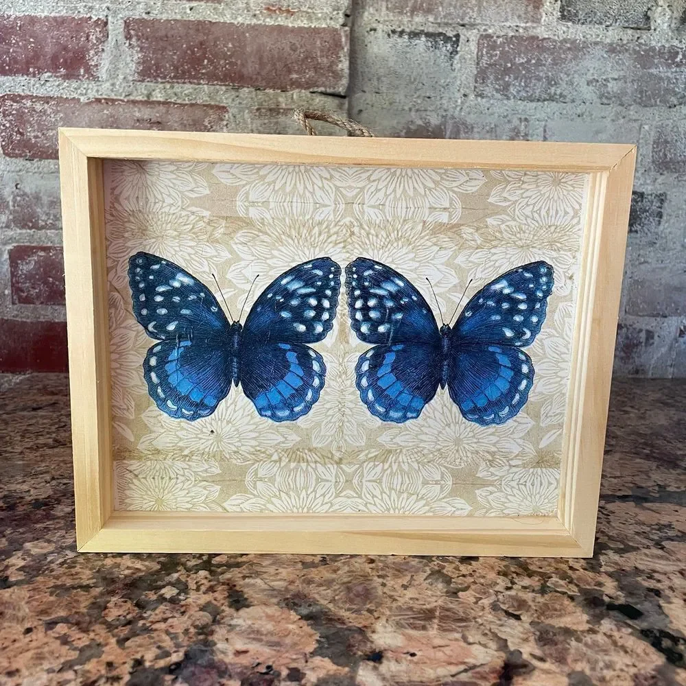 Blue Double Butterfly Large Rectangle Shadow Box